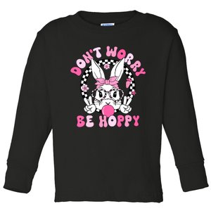 Happy Easter Groovy Bunny Face Dont Worry Be Hoppy Women Toddler Long Sleeve Shirt