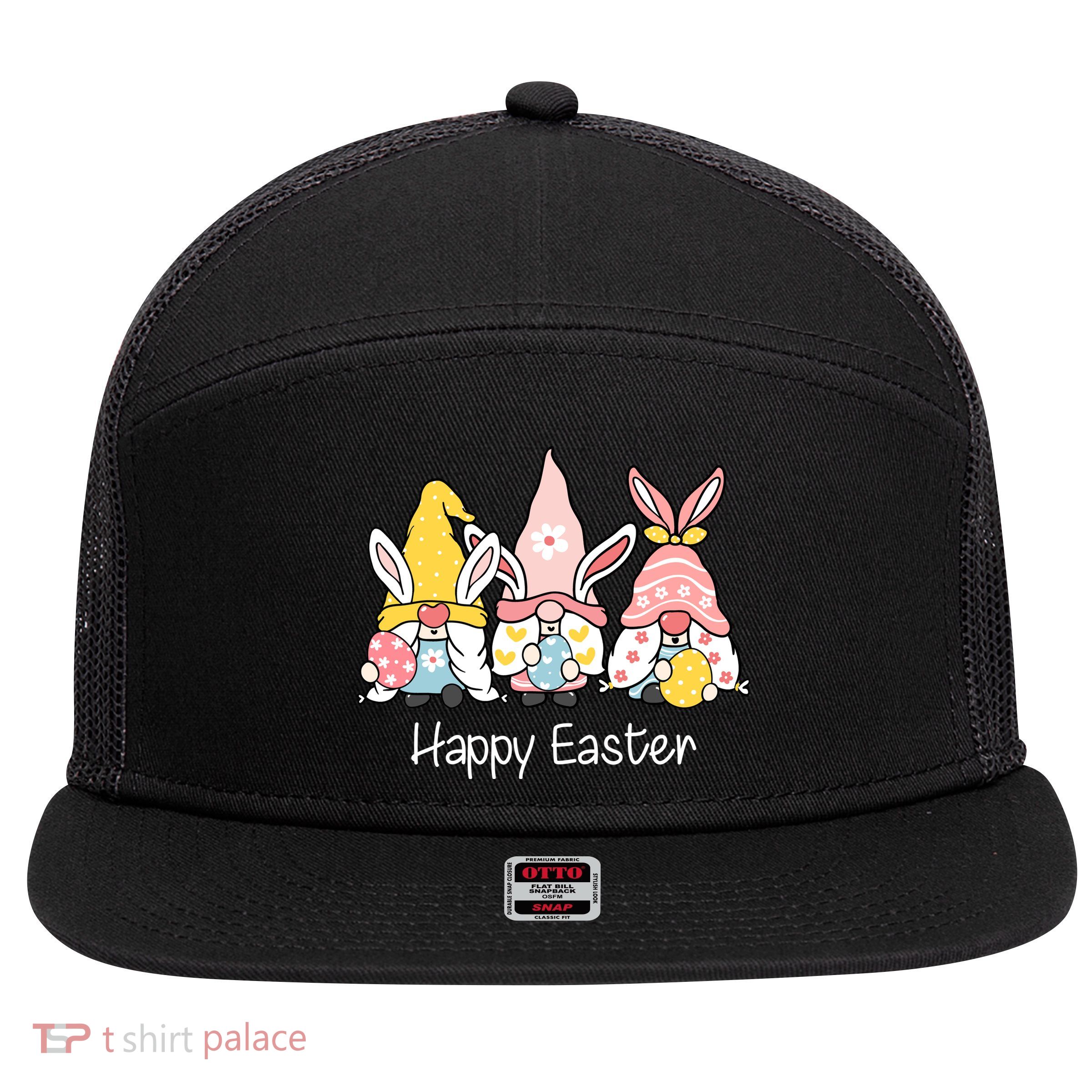 Happy Easter Gnome Holiday Cute Gift 7 Panel Mesh Trucker Snapback Hat