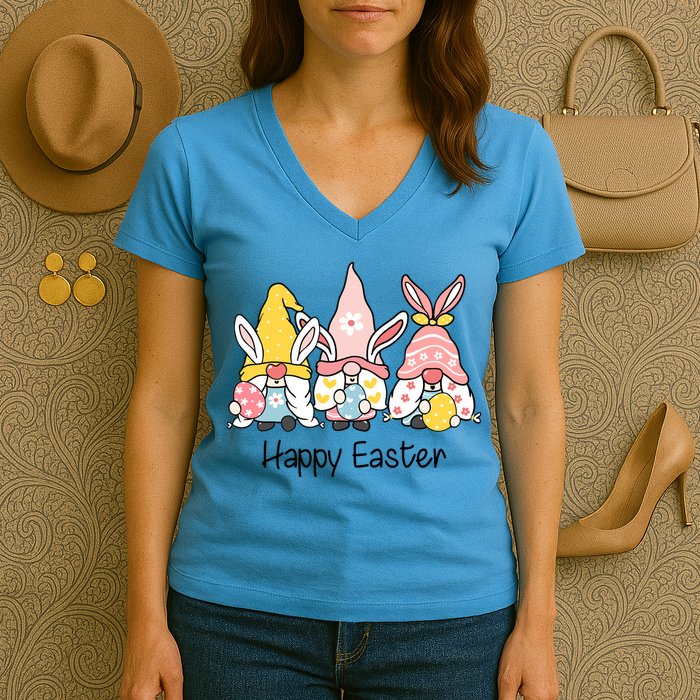 Happy Easter Gnome Holiday Cute Gift Women's V-Neck T-Shirt