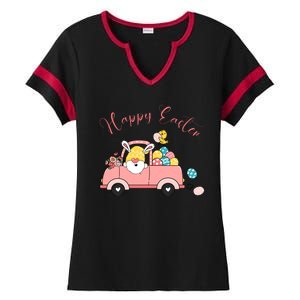 Happy Easter Gnome Truck Holiday Ladies Halftime Notch Neck Tee