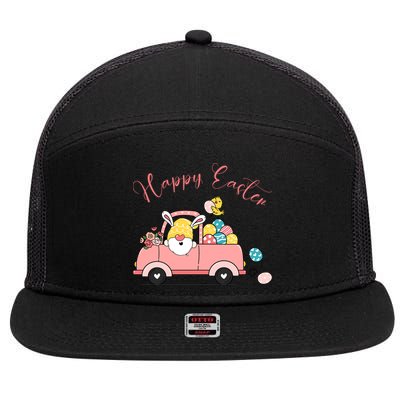Happy Easter Gnome Truck Holiday 7 Panel Mesh Trucker Snapback Hat