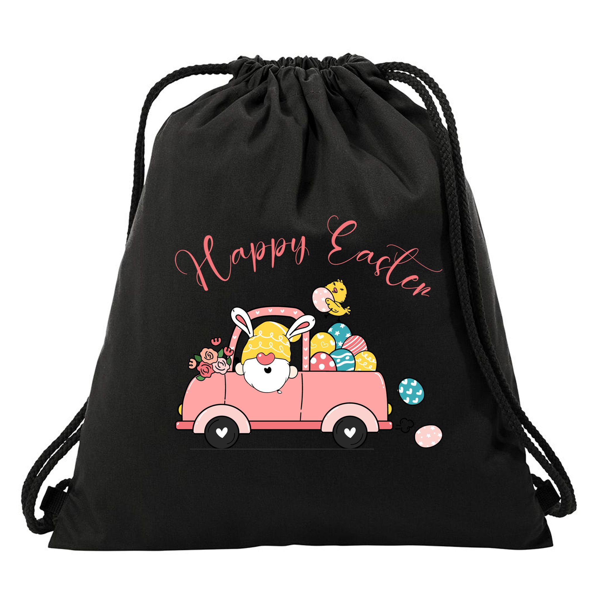 Happy Easter Gnome Truck Holiday Drawstring Bag