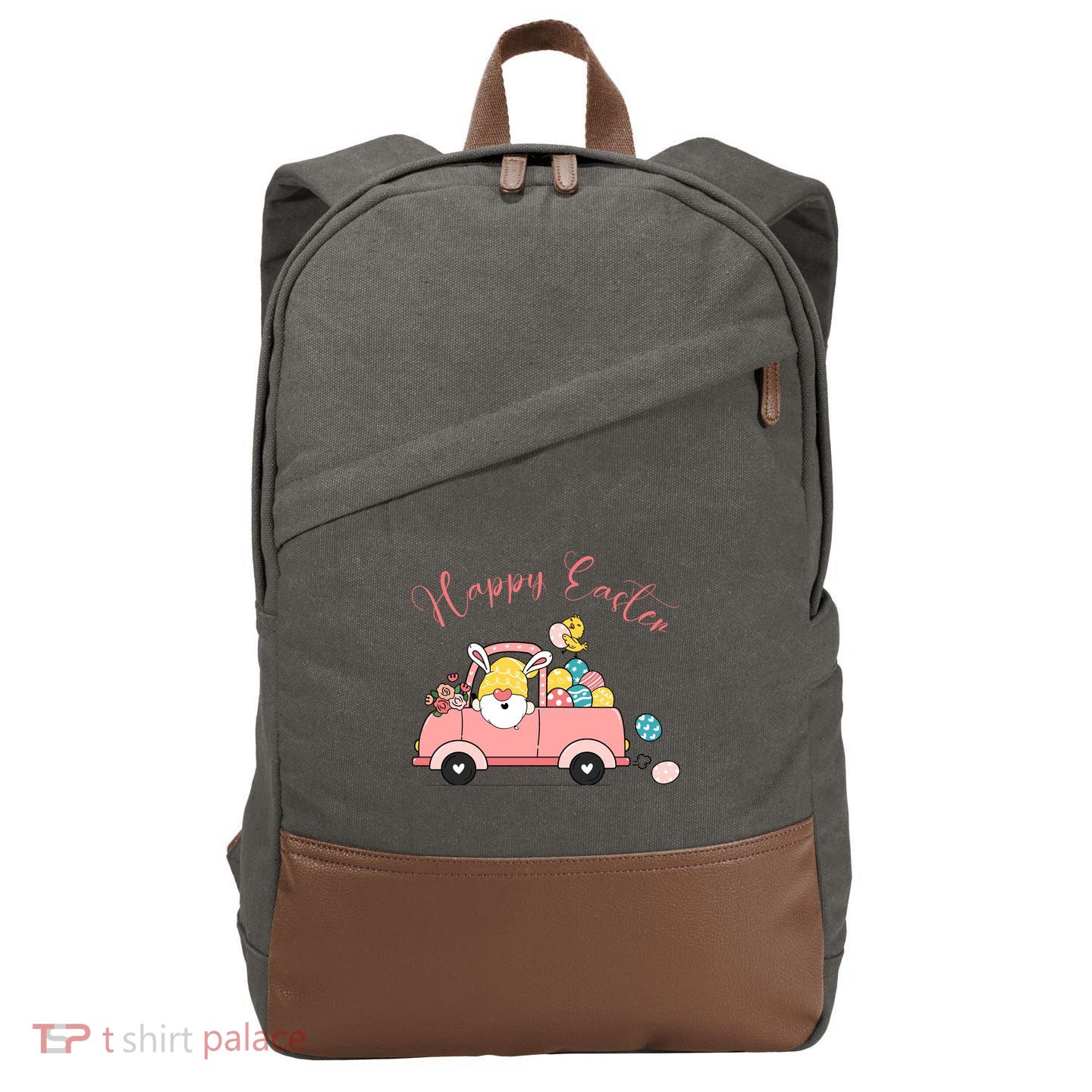 Happy Easter Gnome Truck Holiday Cotton Canvas Backpack
