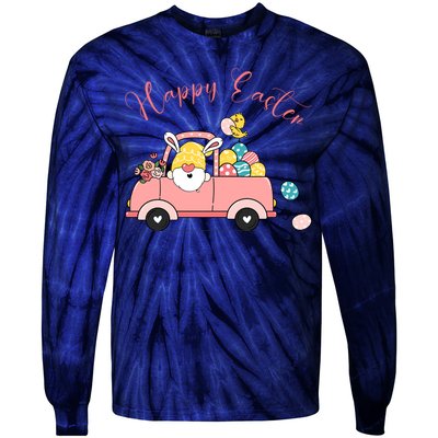 Happy Easter Gnome Truck Holiday Tie-Dye Long Sleeve Shirt