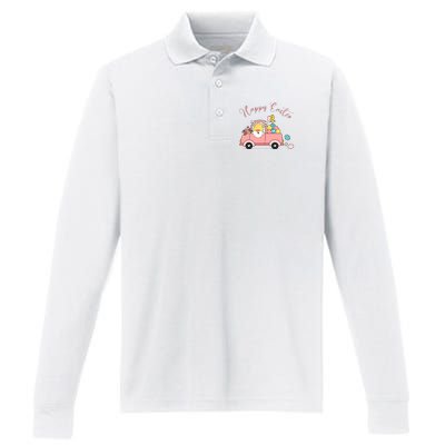 Happy Easter Gnome Truck Holiday Performance Long Sleeve Polo