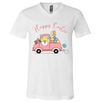 Happy Easter Gnome Truck Holiday V-Neck T-Shirt