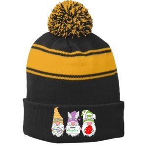 Happy Easter Gnome Stripe Pom Pom Beanie