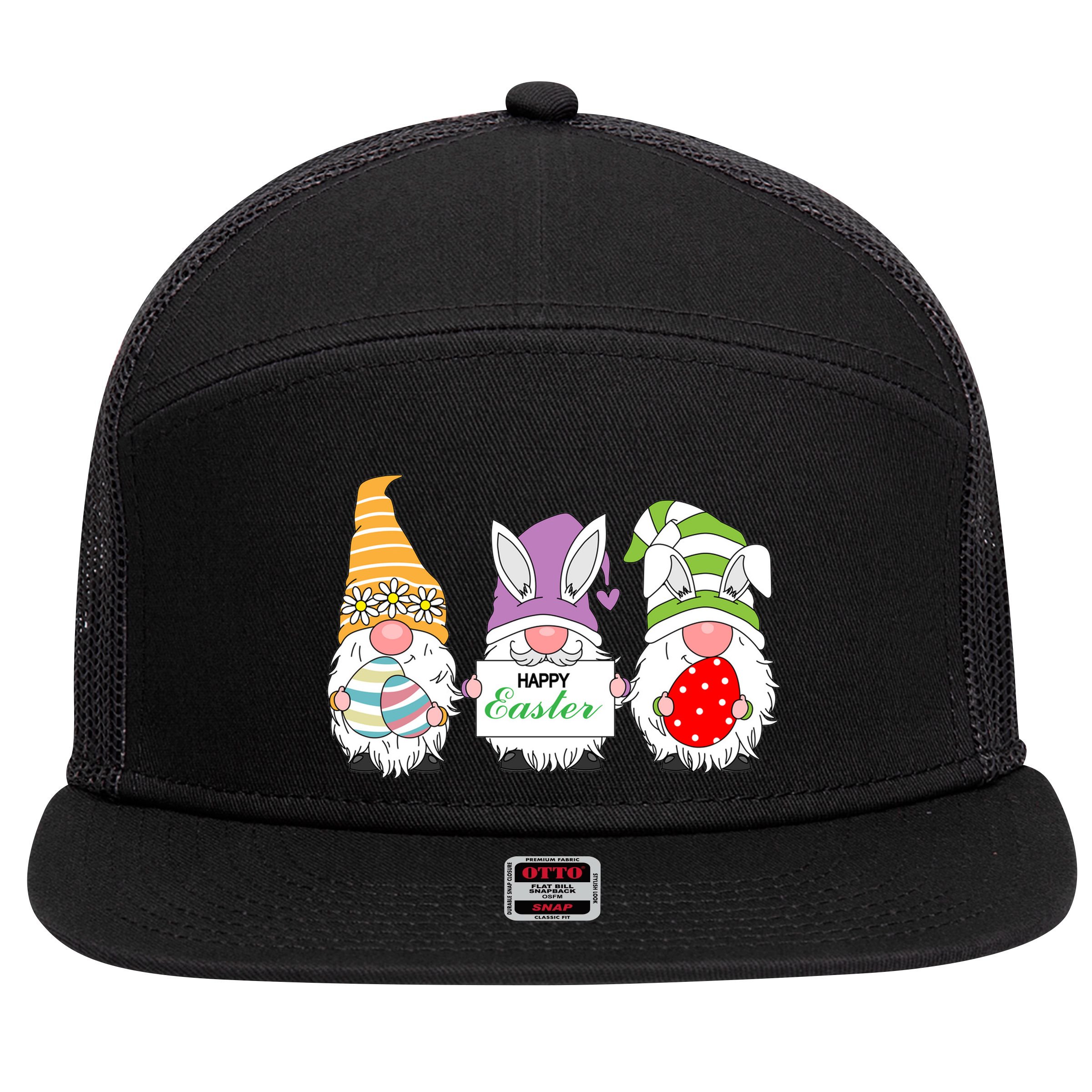 Happy Easter Gnome 7 Panel Mesh Trucker Snapback Hat