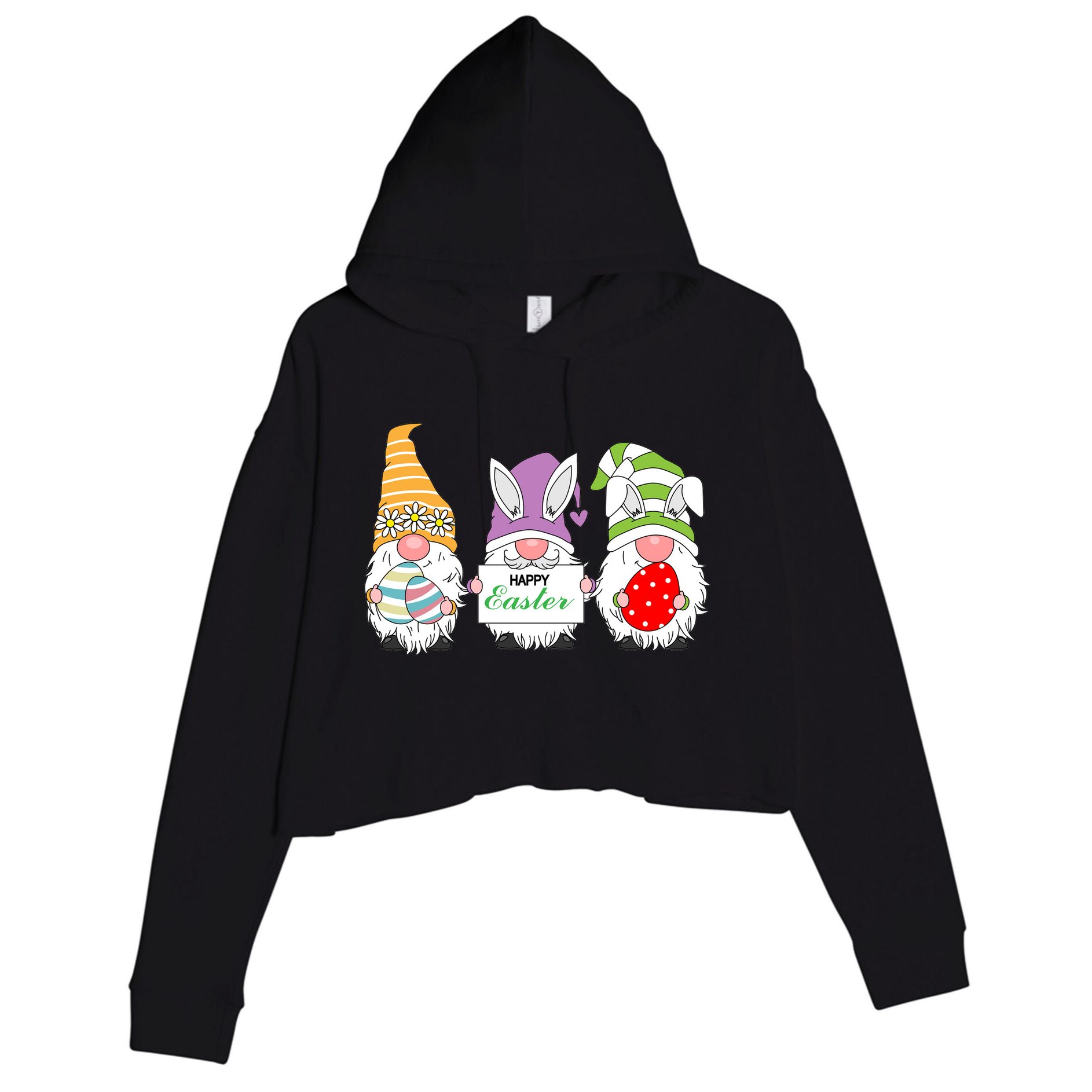 Happy Easter Gnome Crop Fleece Hoodie