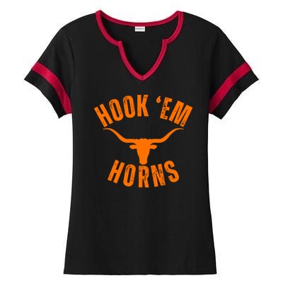 Hook Em Horns Texas Bull Head Ladies Halftime Notch Neck Tee