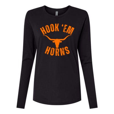 Hook Em Horns Texas Bull Head Womens Cotton Relaxed Long Sleeve T-Shirt