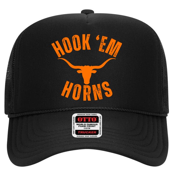 Hook Em Horns Texas Bull Head High Crown Mesh Back Trucker Hat