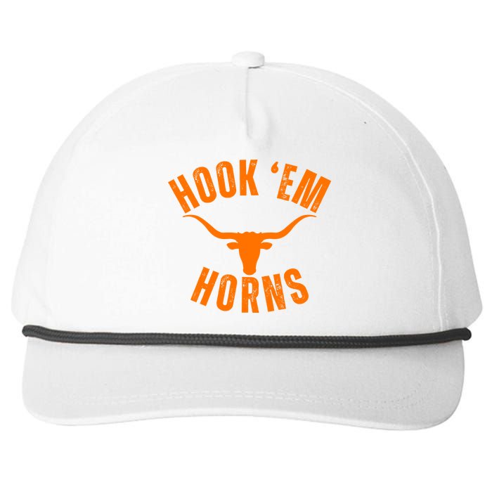 Hook Em Horns Texas Bull Head Snapback Five-Panel Rope Hat