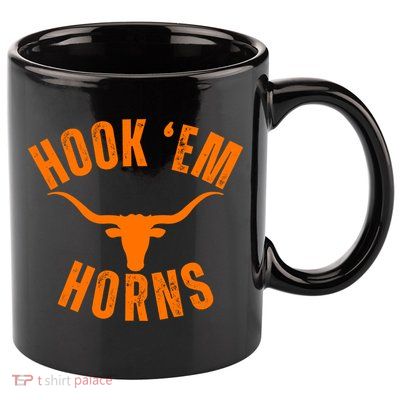 Hook Em Horns Texas Bull Head 11oz C Handle Ceramic Mug