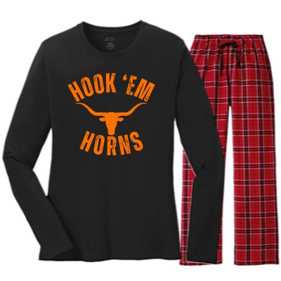 Hook Em Horns Texas Bull Head Women's Long Sleeve Flannel Pajama Set 