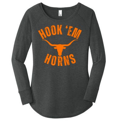 Hook Em Horns Texas Bull Head Women's Perfect Tri Tunic Long Sleeve Shirt