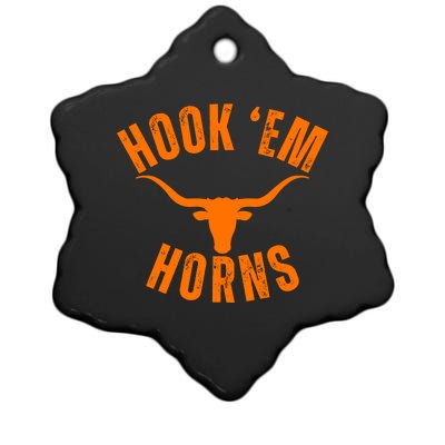 Hook Em Horns Texas Bull Head Ceramic Star Ornament