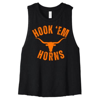 Hook Em Horns Texas Bull Head Women's Racerback Cropped Tank