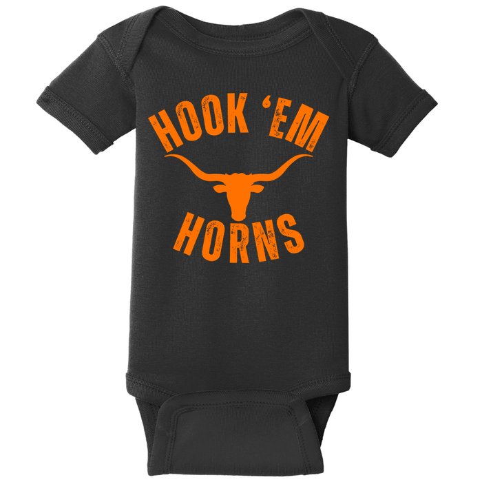 Hook Em Horns Texas Bull Head Baby Bodysuit
