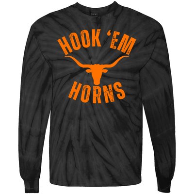 Hook Em Horns Texas Bull Head Tie-Dye Long Sleeve Shirt