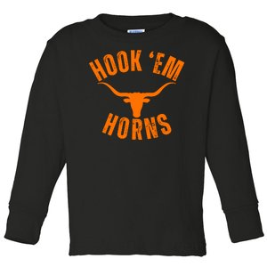 Hook Em Horns Texas Bull Head Toddler Long Sleeve Shirt