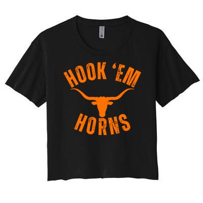 Hook Em Horns Texas Bull Head Women's Crop Top Tee