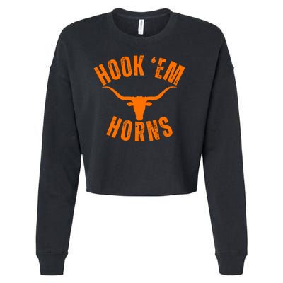 Hook Em Horns Texas Bull Head Cropped Pullover Crew