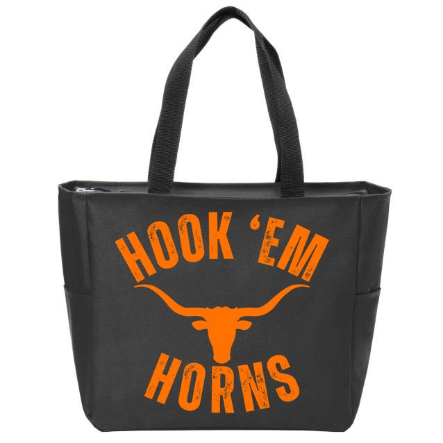 Hook Em Horns Texas Bull Head Zip Tote Bag