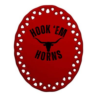 Hook Em Horns Texas Bull Head Ceramic Oval Ornament