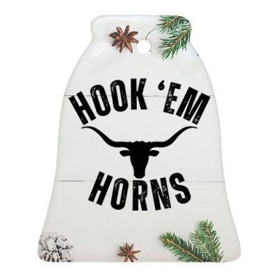 Hook Em Horns Texas Bull Head Ceramic Bell Ornament