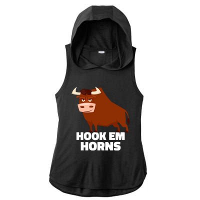 Hook Em Horns Texas Bull Head Ladies PosiCharge Tri-Blend Wicking Draft Hoodie Tank