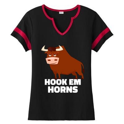 Hook Em Horns Texas Bull Head Ladies Halftime Notch Neck Tee