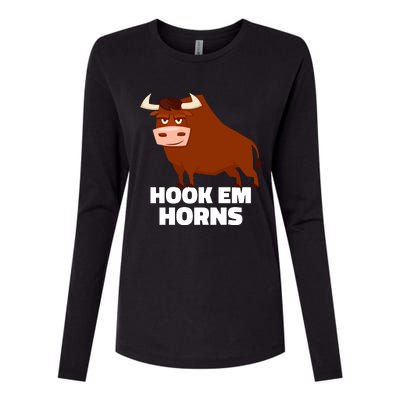 Hook Em Horns Texas Bull Head Womens Cotton Relaxed Long Sleeve T-Shirt