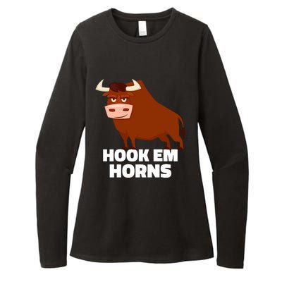 Hook Em Horns Texas Bull Head Womens CVC Long Sleeve Shirt