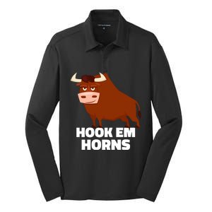 Hook Em Horns Texas Bull Head Silk Touch Performance Long Sleeve Polo