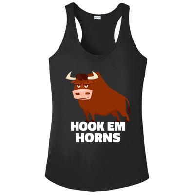 Hook Em Horns Texas Bull Head Ladies PosiCharge Competitor Racerback Tank