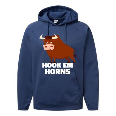 Hook Em Horns Texas Bull Head Performance Fleece Hoodie