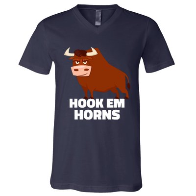 Hook Em Horns Texas Bull Head V-Neck T-Shirt