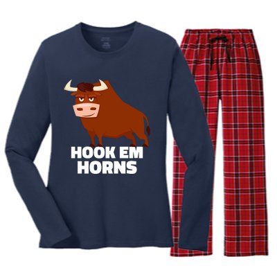 Hook Em Horns Texas Bull Head Women's Long Sleeve Flannel Pajama Set 