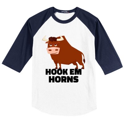 Hook Em Horns Texas Bull Head Baseball Sleeve Shirt