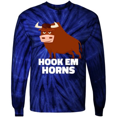 Hook Em Horns Texas Bull Head Tie-Dye Long Sleeve Shirt