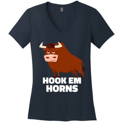 Hook Em Horns Texas Bull Head Women's V-Neck T-Shirt