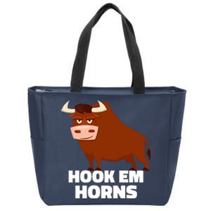 Hook Em Horns Texas Bull Head Zip Tote Bag