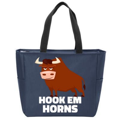 Hook Em Horns Texas Bull Head Zip Tote Bag