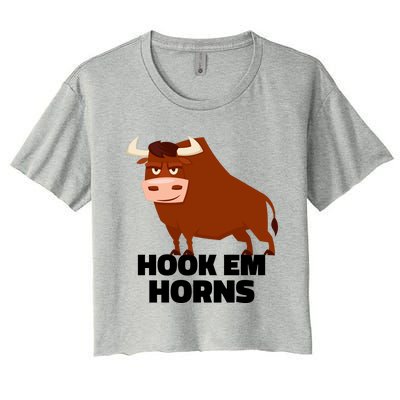 Hook Em Horns Texas Bull Head Women's Crop Top Tee