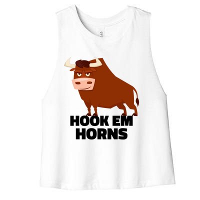 Hook Em Horns Texas Bull Head Women's Racerback Cropped Tank