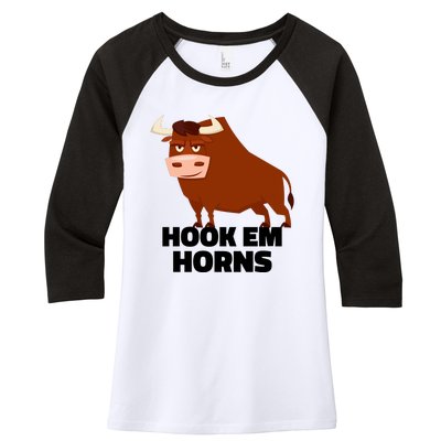 Hook Em Horns Texas Bull Head Women's Tri-Blend 3/4-Sleeve Raglan Shirt