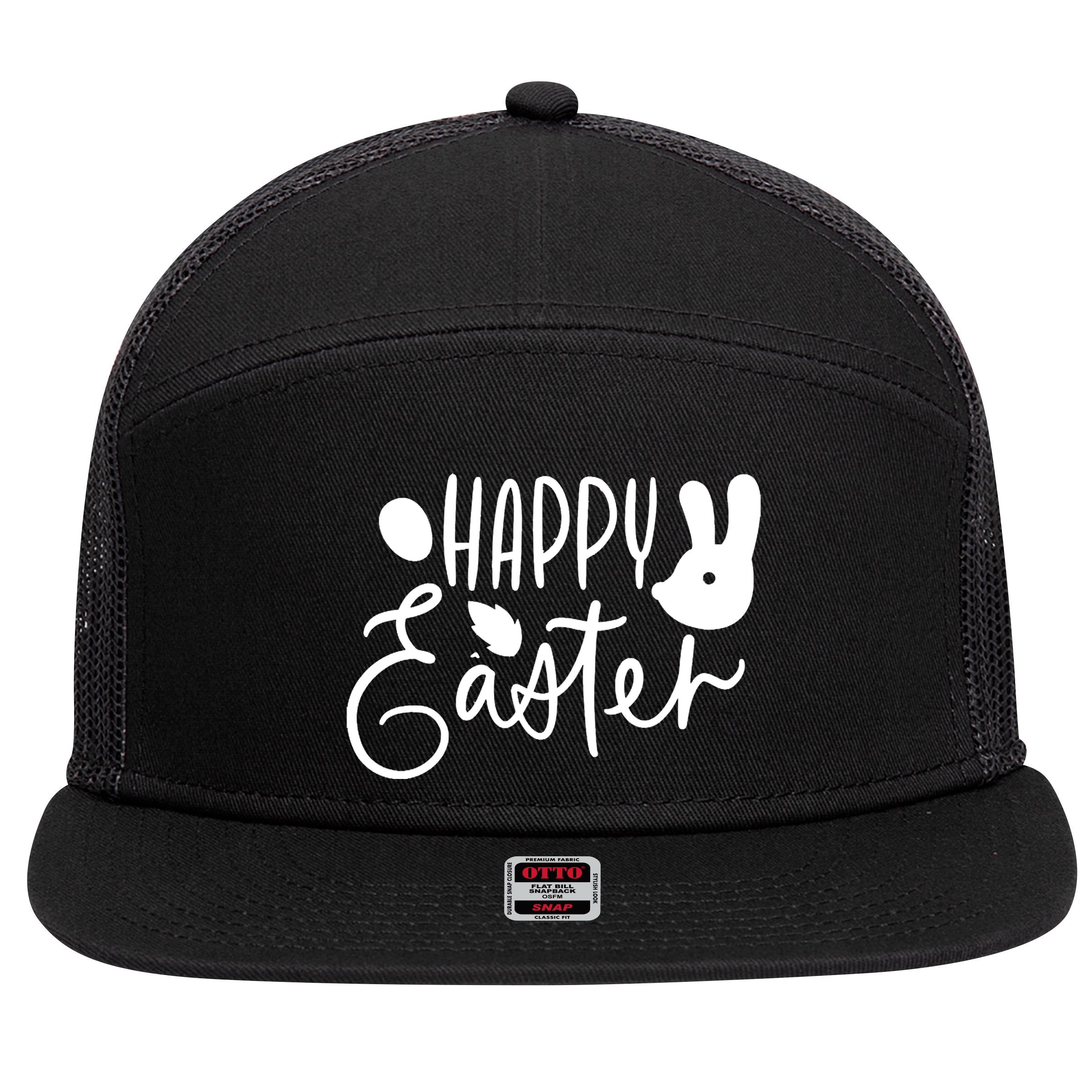 Happy Easter Holiday Bunny 7 Panel Mesh Trucker Snapback Hat