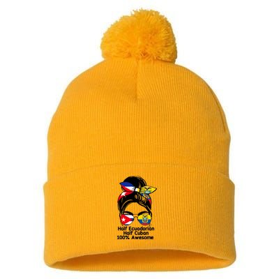 Half Ecuadorian Half Cuban 100 Percent Awesome Pom Pom 12in Knit Beanie