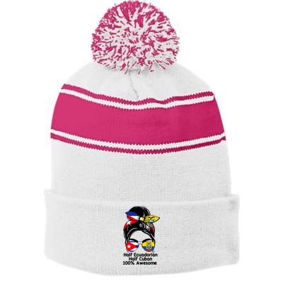 Half Ecuadorian Half Cuban 100 Percent Awesome Stripe Pom Pom Beanie